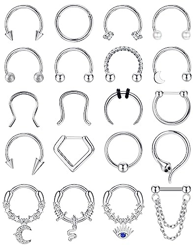 FIOROYAL 20 Stück 16G Septum Piercing Chirurgenstahl Nasenpiercing Septum | Clicker Piercing Set Gold Silber Schwarz Helix Conch Tragus Piercing Lippe Piercing Ring 10MM