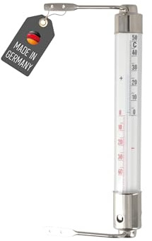 Lantelme Fensterthermometer Wiener Drehbar Temperatur + - 50°C 17,5cm Lang | Analog Thermometer Material Glas Metall verchromt zum anbringen für Außen am Fensterrahmen Fenster (Metall 2)