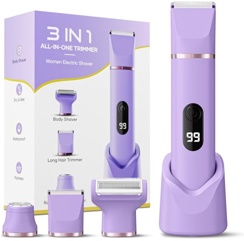3 in 1 Intimrasierer für Frauen, Tiovara Elektrischer Rasierer Damen für Gesicht Bikinizone Beine, Wasserdicht & Sanft zu Empfindlicher Haut, Nass & Trocken Rasierer mit USB-Aufladung