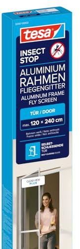 tesa INSECT STOP Aluminium Rahmen Fliegengitter für Türen | Langlebiges Fliegengitter mit Clear-View-Gewebe, Aluminium-Rahmen, Selbstschließfunktion und 30 % schnellerem Aufbau