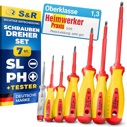 S&R Schraubendreher Set 7-tlg – VDE Schraubenzieher Set für Elektro & Elektriker | Screwdriver Set, Elektro Schraubendreher, Kreuzschlitzschraubendreher & Schlitz (SL/PH) Schraubendrehersatz
