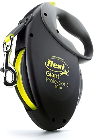 flexi® Giant Professional L | 10m Gurt Roll-Leine für Hunde bis 50 kg | schwarz/neon-gelb | ausziehbare Hundeleine | Gewicht 861.1 gr | Maße 18 x 24 cm