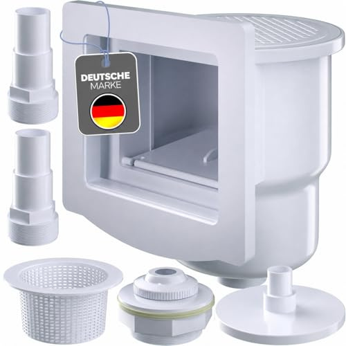 poolomio® Skimmer Pool Set | Einbauskimmer für Aufstellpool & Stahlwandpool | Mit Einlaufdüse, Dichtung & Zubehör | Oberflächenskimmer kompatibel mit Intex & Bestway | Poolskimmer Komplettset