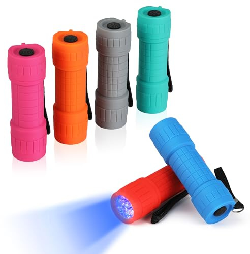 EverBrite Mini UV Taschenlampe 6 Stück, 395nm Schwarzlicht Lampe mit 18 AAA Batterien, Ultraviolettes Licht Haustier Urin Detektor für Hunde und Katzen, Geldscheinprüfer
