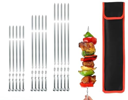 Grillspieße Schaschlikschpieße aus Edelstahl, Extra Breit: 1 cm (30 St, 50 cm) Fleischspieße Schampur Kebab Grillzubehör Mangal Grillbesteck BBQ Spieße Skewers Schaschlik Kebap Spiesse Grillspiesse