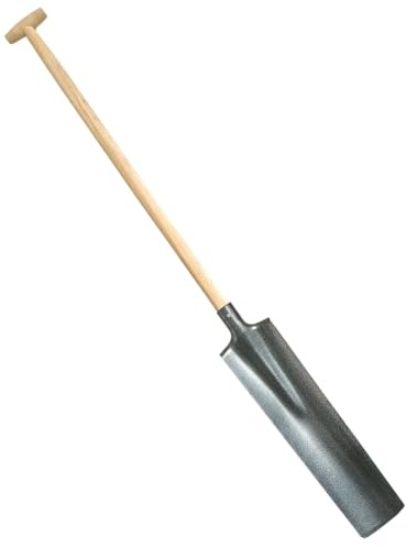 pokm toolsmarket - Drainagespaten mit 100cm Holzstiel und T-Griff, Kanalspaten Kabelspaten Bauspaten Gartenspaten Trittschutz, für Drainage- und Pflanzarbeiten, zum Löchergraben und Einpflanzen