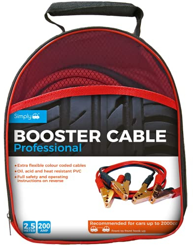 Simply SP200 Professionelles Starthilfekabel — empfohlen für Fahrzeuge bis 2000 cm³ — 200 Ampere — 2,5 Meter (Verpackung kann variieren)