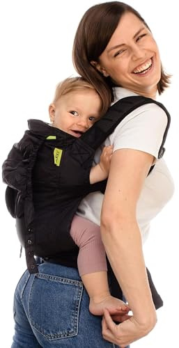 Boba Air Leichte Babytrage & Kleinkindtrage 7-20 kg, Faltbar, Schwarz | Faltbar in die eigene Tasche für Reisen & Wandern, zertifiziert Hüftgesunder Ergonomischer Sitz, Bauch- & Rückentrage.