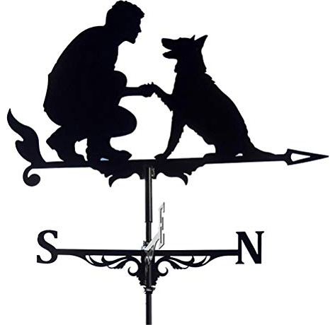 Pssopp Wetterfahne aus Edelstahl, Retro Gartendekoration für den Außenbereich, Windfahne für Professionelle Messungen (Mann und Hund #49)