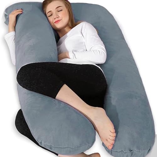 Chilling Home Schwangerschaftskissen, U Form Seitenschläferkissen mit Bezug | U Kissen Stillkissen groß Lagerungskissen, Kissen für Frauen und Seitenschläfer(Schwarz Blau)
