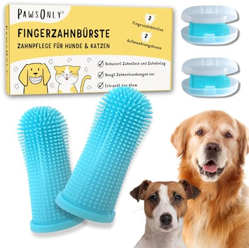 PawsOnly | Hundezahnbürste | Fingerzahnbürste für Hunde & Katzen | Zahnbürste Hund | Fingerlinge für Zahnpflege | Dog Toothbrush | Katzenzahnbürste | Zahnputzfingerling Welpen Cat Zähne Putzen (Blau)
