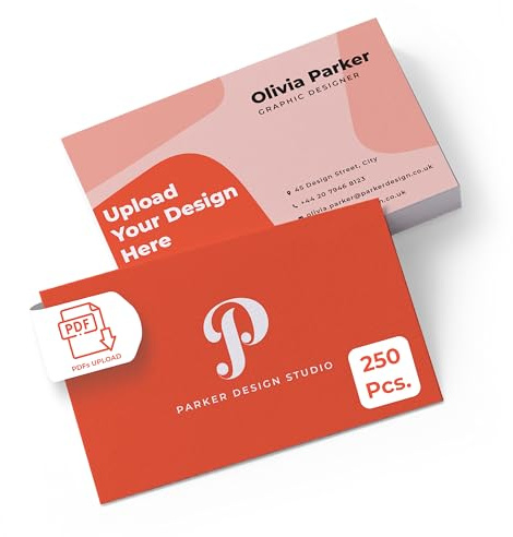 Personalisierte Visitenkarten erstellen, mit Logo, Design, Text, 250 Stück, 300g/m2, 85x55 mm matt, beidseitiger Druck, ideal für Firmen, Selbständige, Freiberufler, Messen, Events