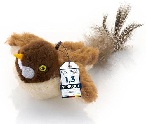 PetTec® Interaktives Katzenspielzeug Elektrisch [DAS ORIGINAL] Selbstbeschäftigung - Katzenspielzeug mini Spatz beweglich mit Katzenminze Interactive Cat Toy Automatische Katzen Spielsachen