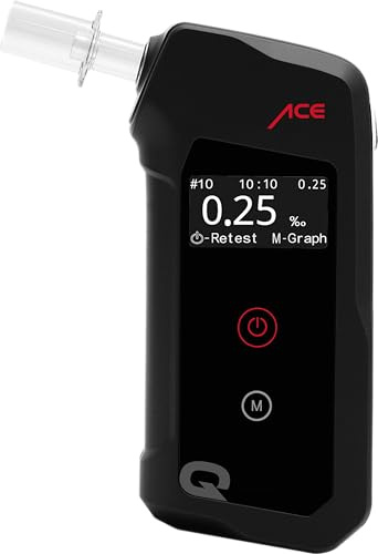 ACE Q Alkoholtester - Vergleichssieger (TU Wien, Januar 2026) polizeigenau | Elektrochemischer Sensor und OLED-Menü zeigen Messverläufe grafisch; ideal für Selbstkontrolle, Fuhrparks und Betriebe.