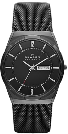 Skagen Herrenuhr Melbye Titanium, DreizeigerDatumswerk, 40mm Midnight Titanium Gehäuse mit EdelstahlMeshArmband, SKW6006