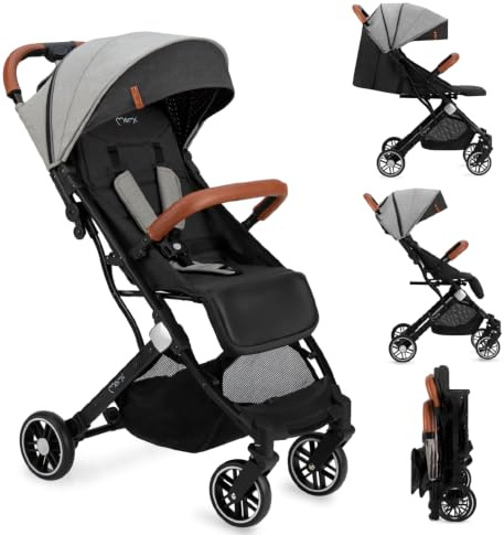 MoMi ESTELLE Reise Buggy Klein Zusammenklappbar - Kinderwagen Klappbar für Kinder bis 15kg ab 6 Monaten - Reisebuggy mit Liegefunktion - Kinderbuggy Leicht 7,5kg - 5-Punkt-Sicherheitsgurt