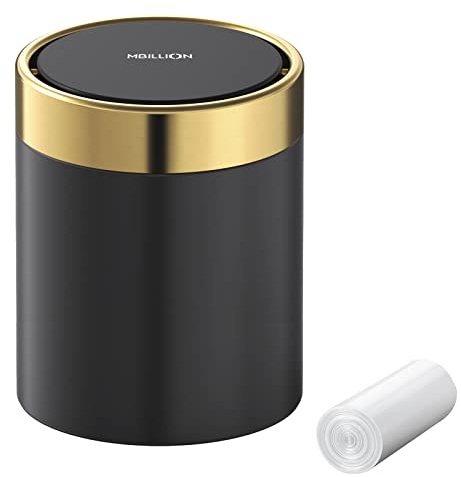 Mbillion Mini-Mülleimer mit Deckel, kleiner Mülleimer für den Schreibtisch, niedlicher Metall für Tisch, Arbeitsplatte, Edelstahl, 1,5 l Abfalleimer für Büro, Salon, Auto, Schlafzimmer (Schwarz)
