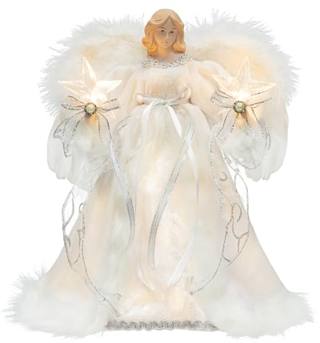 KI Store Engel Christbaumspitze weiße 30cm Weihnachtsengel mit Timer Tannenbaumspitze beleuchtet für Christbaumschmuck für die Weihnachtsbaumspitze, Weihnachts Dekoration