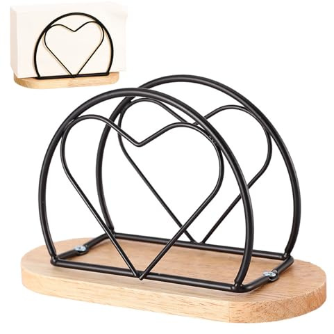 FEMONGY serviettenhalter schwarz, serviettenhalter holz, serviettenspender, filtertütenhalter, napkin holder, servietten halterung, Holzsockel, stabiler und weniger anfällig für Stürze 15.7*6.7*9.9 cm