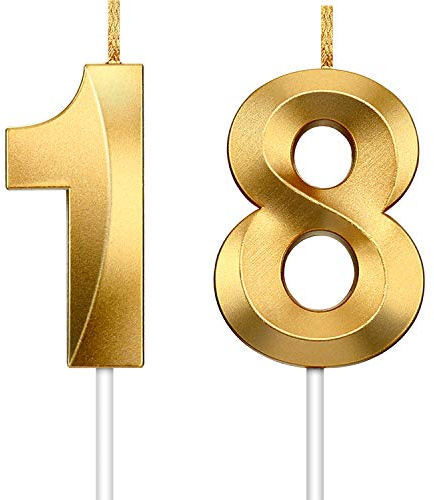 HICARER 2 Stücke Nummer Kerze Gold Glitzer Kerzen für Geburtstag, Nummer 18 | Geburtstag Kuchen Topper, Dekorative Geburtstagstorte, Kerzen, Dekoration für Hochzeit, Jubiläum, Feier und Abschluss