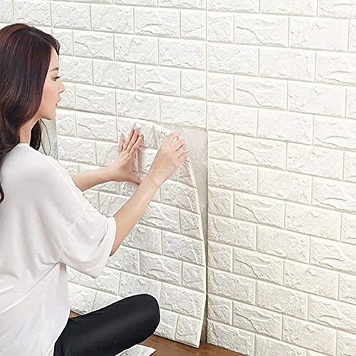 LeapBeast 3D Tapete Wandpaneele Selbstklebend Ziegel,3D Ziegel Tapete,Steinoptik Tapete Wasserdicht Wandaufkleber,10 PCS 38 * 35CM,DIY Wandtapete,Geeignet für Schlafzimmer,Wohnzimmer (Weiß, 35x38)