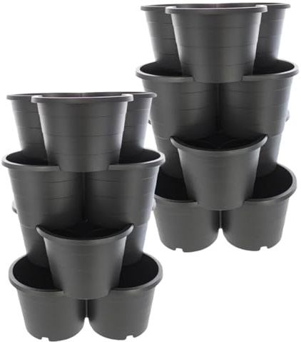SUSTANIA 2er Set Pflanzturm 4 Etagen Kartoffelturm, Maße: 66x42x40 cm,Pflanzkübel für Kartoffeln & Gemüse, Made in EU, Farbe: Anthrazit