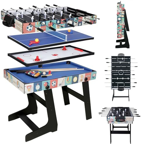 HLC 4 in 1 Spieltisch mit Kickertisch/Billardtisch/Tischtennis/Hockey Futbolín de Madera, Mesa multijuegos, Juguetes niños 6 años, Juegos de mesa, Futbolines para niños, Juegos de mesa Adulto