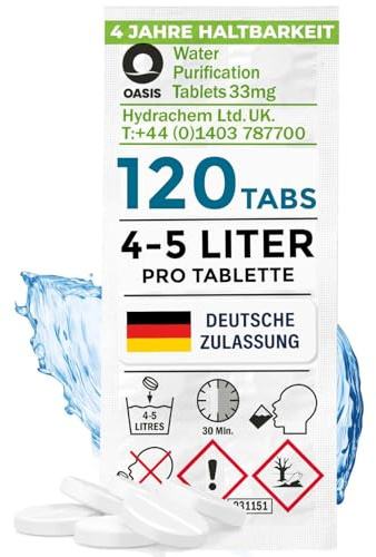 Wicked Chili Wasserreinigungstabletten (120 Stk. je 4-5 Liter Trinkwasser) | Tabletten zur Wasserentkeimung & Trinkwasseraufbereitung für Camping, Reiseapotheke, Notfall Wasseraufbereitung Trinkwasser