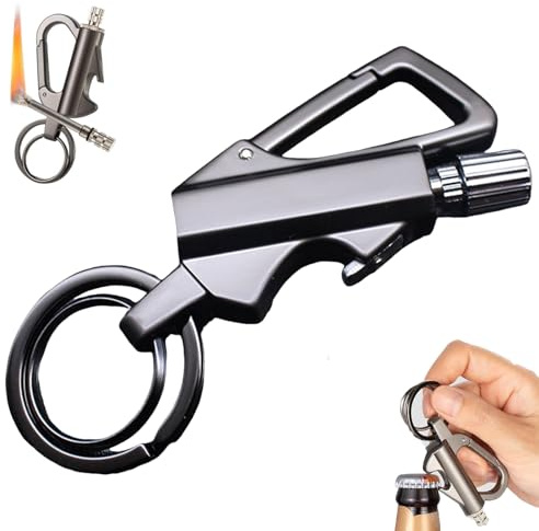 Feuerzeug mit permanentem Streichholz,Schlüsselanhänger Feuerzeug,3-in-1 Multitool-Schlüsselanhänger-Flaschenöffner,wasserdichtes Streichholz Feuer Anlasser im Freien Notfall (A)