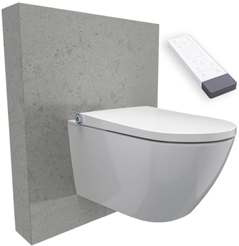 Bernstein Dusch-WC PRO+ 1102 Weiß – spülrandloses, rundes Dusch-WC mit Gesäß- und Ladydusche, Warmlufttrockner, Geruchsabsorption, Nachtlicht, Edelstahl-Duscharm, Fernbedienung, Soft-Close-Sitz