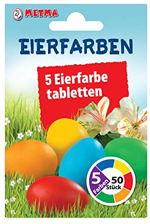 Metma B085 - Eierfarben, 5 Stück, Rot, Orange, Gelb, Grün, Blau, Warmfarben, Färbetabletten, Ostereier, Ostern