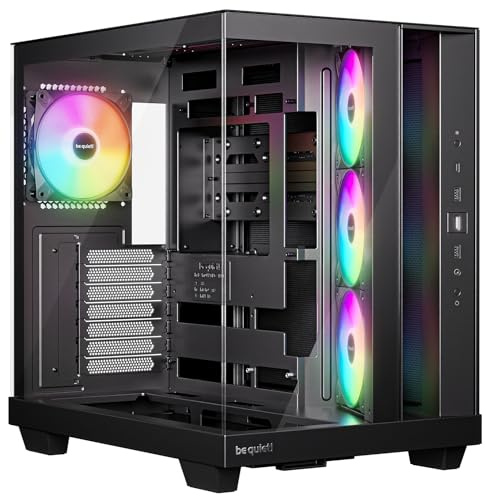 be quiet! Light Base 500 LX Black PC-Gehäuse, vollständig verglaste Front- und Seitenpaneele, Show Case, Dual Chamber Design, ARGB-Lüfter-Hub, 4 Light Wings LX PWM-Lüfter, rückseitiges Anschlussdesign
