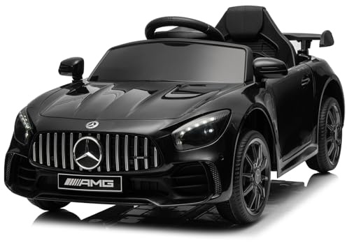 LALAHO Kinder Elektroauto Mercedes Benz AMG GTR Schwarz | 12V Kinderauto Elektrisch 2,4G-Fernbedienung, Elektrofahrzeuge 2-türig