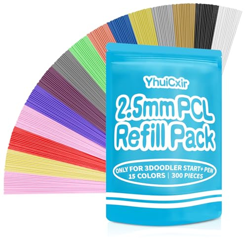 YhuiCxir 300 Stück 3D Stift Filamente für 3Doodler Start+ 15 Farben 2,5 mm PCL Nachfüllpacks Niedrigtemperatur 3D Bleistift Nachfüllungen Nicht Kompatibel mit anderen 3D Druckstiften