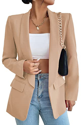 Damen Blazer Langer Casual Open Front Blazer Arbeit Büro Jacken mit Taschen