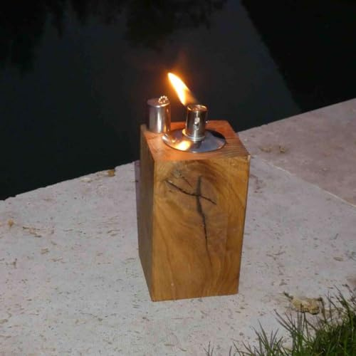 Feuersäule Gartenfackel Eichenbalken Holz Terrassenfackel Ölfackel Öllampe Gartenlicht Feuerbalken (15cm)