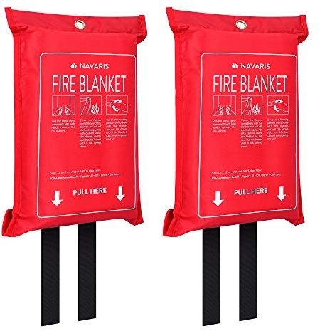 Navaris 2x Löschdecke aus Glasfaser 1,20 x1,20m - 2er Set Feuerlöschdecke Fettbrände - Brandschutzdecke Küche Auto - Feuerdecke Feuerlöscher Decke