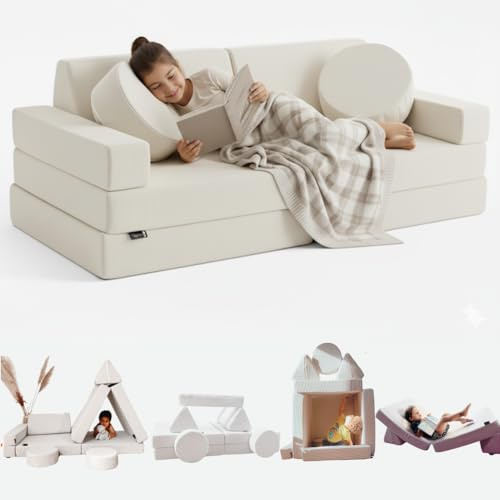 TIPICHOU Spielsofa für Kinder - Kindersofa, ausklappbar, 2-Sitzer, umbaubar in EIN Schlafsofa, Spielplatz, Sessel, Bodenmatratze Kinder (cremeweiß, 2-Sitzer)