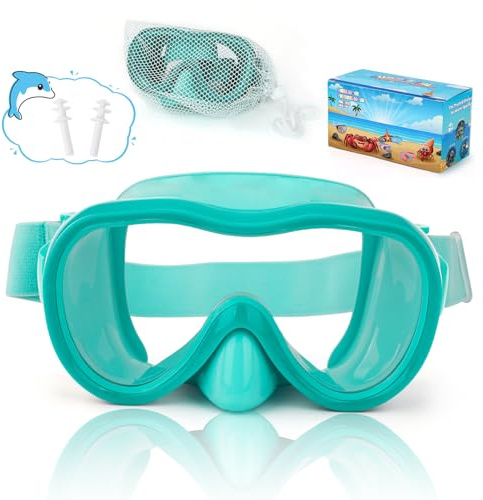 iGym Taucherbrille Kinder mit Stoffband,Schwimmbrille Kinder mit Nasenabdeckung für Jungen Mädchen,Anti-Fog UV-Schutz Taucherbrille Kinder 4-16 jahre,Verstellbare Silikon Schwimmbrille für Kinder