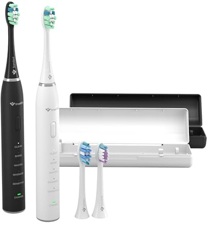 TrueLife Schallzahnbürste SonicBrush Clean30 Duo – Schallzahnbürste Set mit 5 Modi, 30 Tage Akku, USB-C, Timer, IPX7 wasserdicht, 2 Zahnbürsten inkl. Aufsteckbürsten & Reiseetui (Schwarz und Weiß)