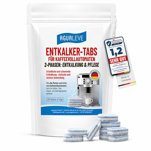 AGUALEVE® Entkalker-Tabs 25 Stück *NEU* | für alle Marken von Kaffeevollautoamten und Kaffeemaschinen, z. B. De’Longhi, Philips, Siemens, Saeco, Melitta, Krups, Miele | Markenqualität Made in Germany