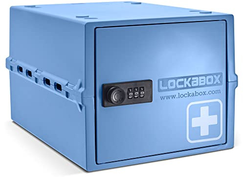 Lockabox One™ Medikamentenbox abschließbar mit Schloss, 10L (Medi Blue) | Medikamentenaufbewahrung für Tabletten und Vitamine. Maß 31 x 21 x 17 cm. 3-stelliges Zahlenschloss. Robustes Polycarbonat.