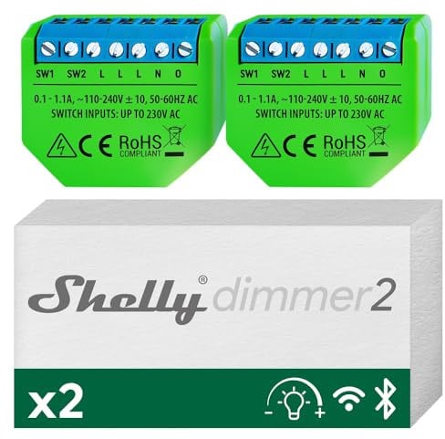 Shelly Dimmer 2 | Intelligenter Wlan Dimmer | Kein Neutralleiter nötig | Hausautomatisierung | Kompatibel mit Alexa & Google Home | iOS Android App | Kein Hub erforderlich | Dimmbare Lichter (2 Pack)