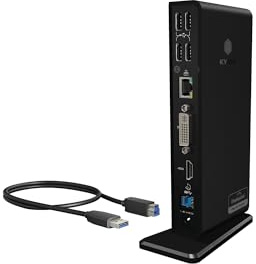 ICY BOX Laptop Docking Station (11-in-1) für 2 Monitore (1x HDMI und 1x DVI), 6x USB 3.0 HUB, Gigabit Ethernet, Audio, DisplayLink, IB-DK2241AC