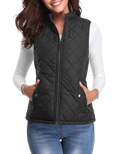 fuinloth Damen Weste, Herbst Leichte Steppweste Westen Ärmellos Jacke Kurz Vest Gilet Schwarz XXL