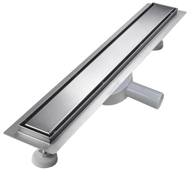sunrik Duschrinne 80 cm, Befliesbar Duschrinne extra flach, Edelstahl Bodenablauf Komplettset mit 360°Siphon Haarsieb