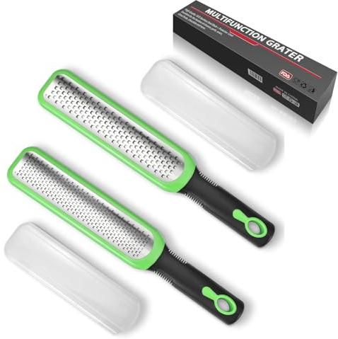 Reibe Set von 2, Käsereibe Küchenreibe Zitronenreibe Werkzeug Knoblauchreibe Ingwerreibe Muskatnuss Reibe Edelstahl, Parmesanreibe mit Griff, scharfe Klinge aus Edelstahl mit Schutzhülle