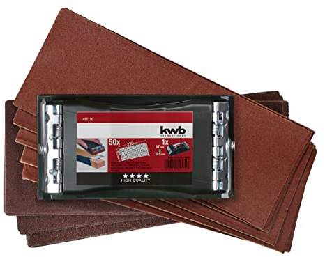 kwb Profi Handschleifer-Set - Inklusive Schleifklotz und 50 Schleifstreifen - Ideal für Lack, Farbe, Spachtel, Holz, Metall und mehr