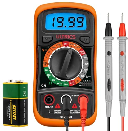 ULTRICS Digital Multimeter Voltmeter Strommessgerät Tester Messung von AC/DC Spannung, DC Strom, Widerstand, Diode, Ohm Volt Ampere Kontinuität Messinstrument mit LCD-Anzeige und Hintergrundlicht