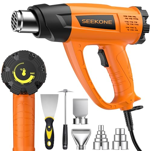 SEEKONE Heißluftpistole Kit, Variable Temperaturregelung 60℃- 600℃ Heissluftgebläse mit 7 Zubehör, Keramik-Heizkern, Elektrische Heißluftfön Schnelle Erwärmung zum Entlacken, Löten und Schrumpfen